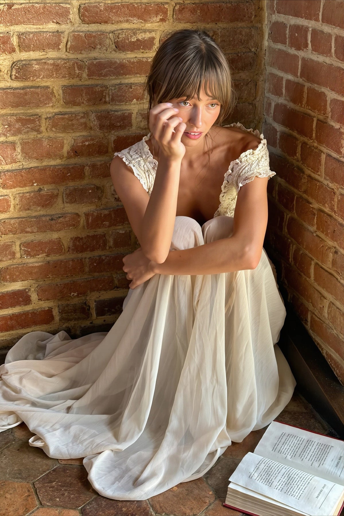 Lace Bodice Off Shoulder Chiffon Maxi Bridal Gown