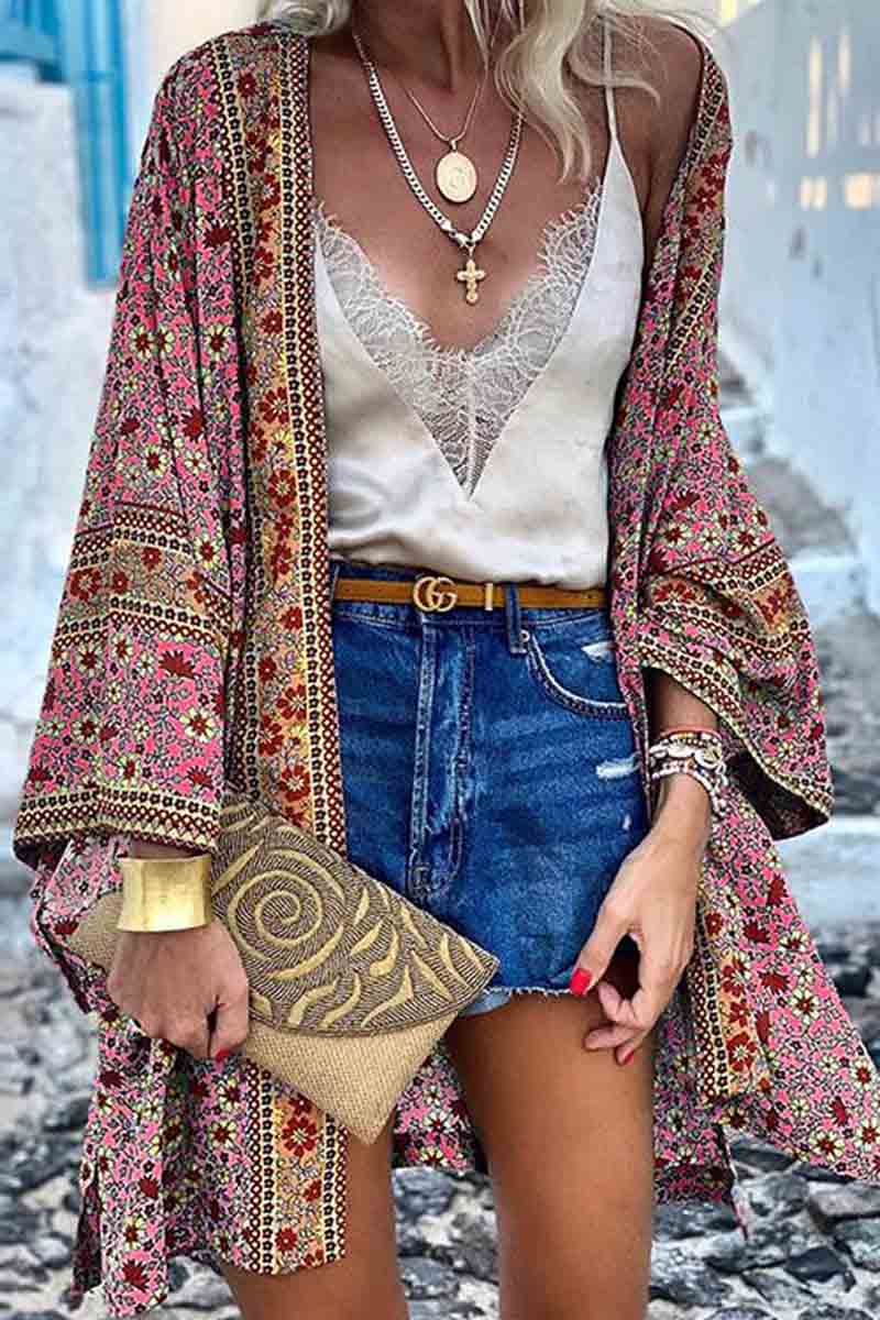 Boho Print Loose Cardigan - Fashionpara