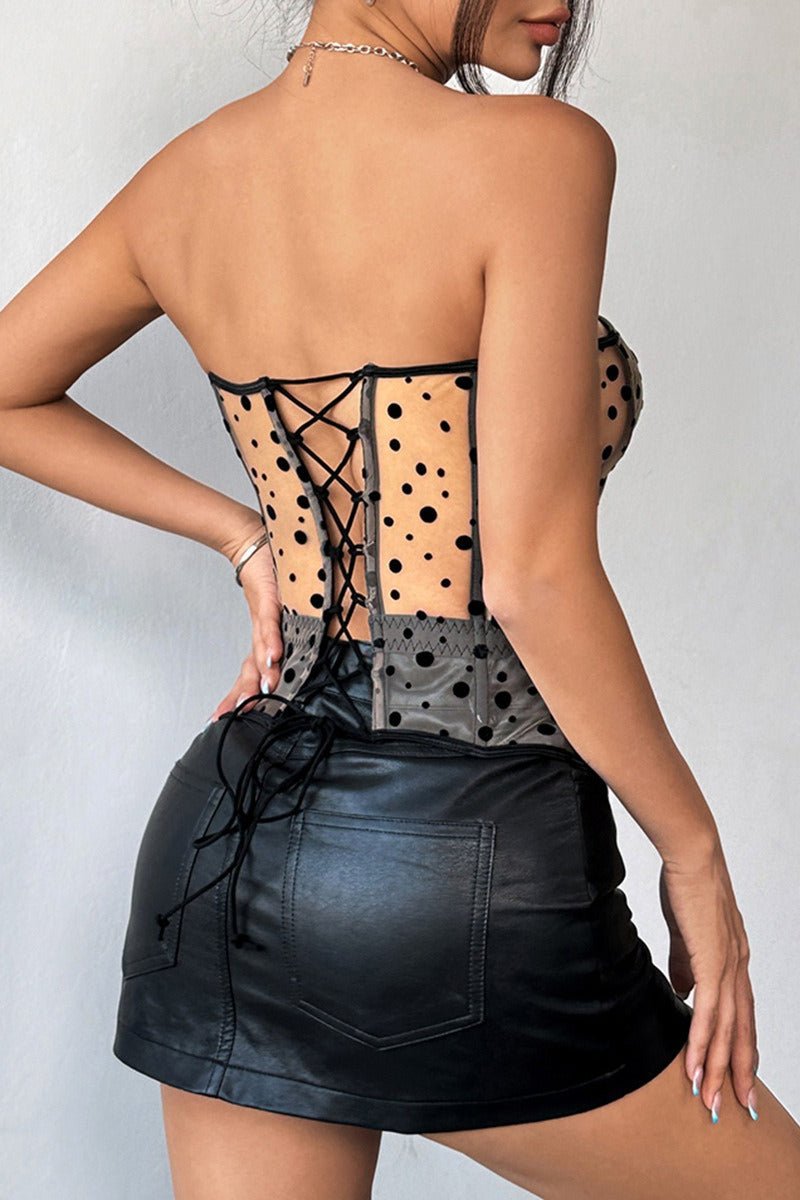 Black White Polka Dot Bustier Corset - Fashionpara