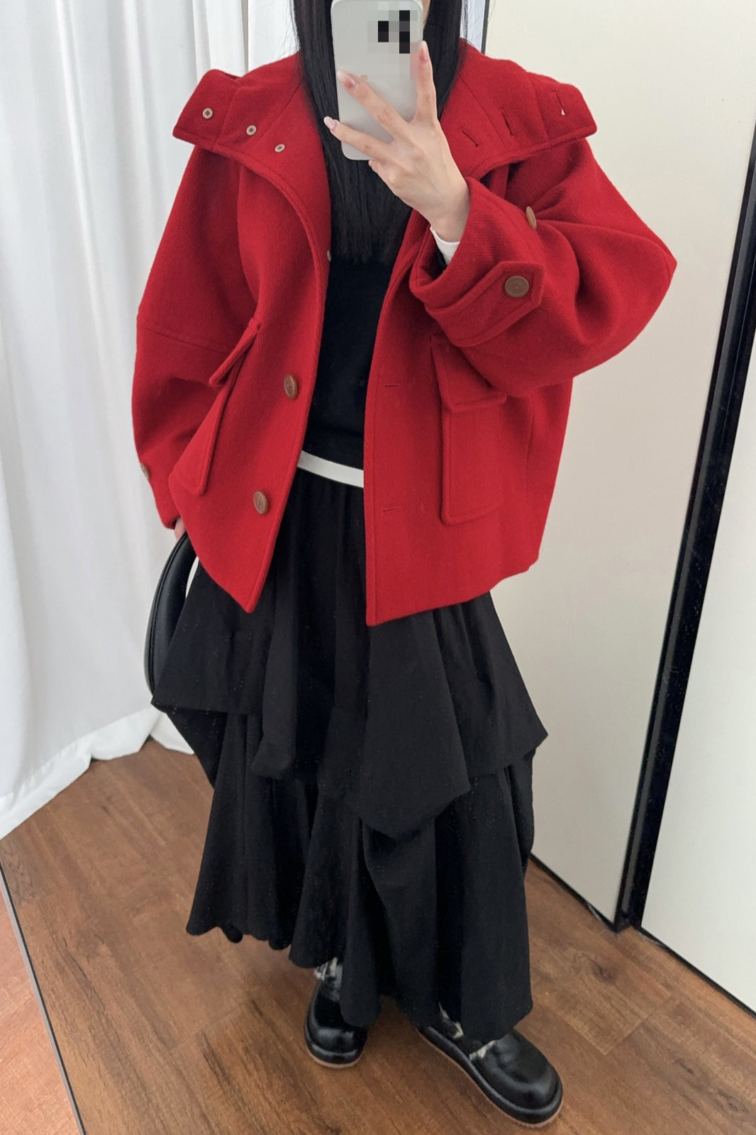 Solid Pointed Hood Button Chic Coat