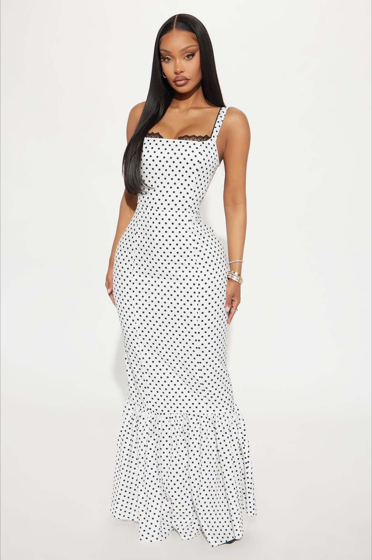 Sexy Polka Dot Cami Lace Dress - Fashionpara