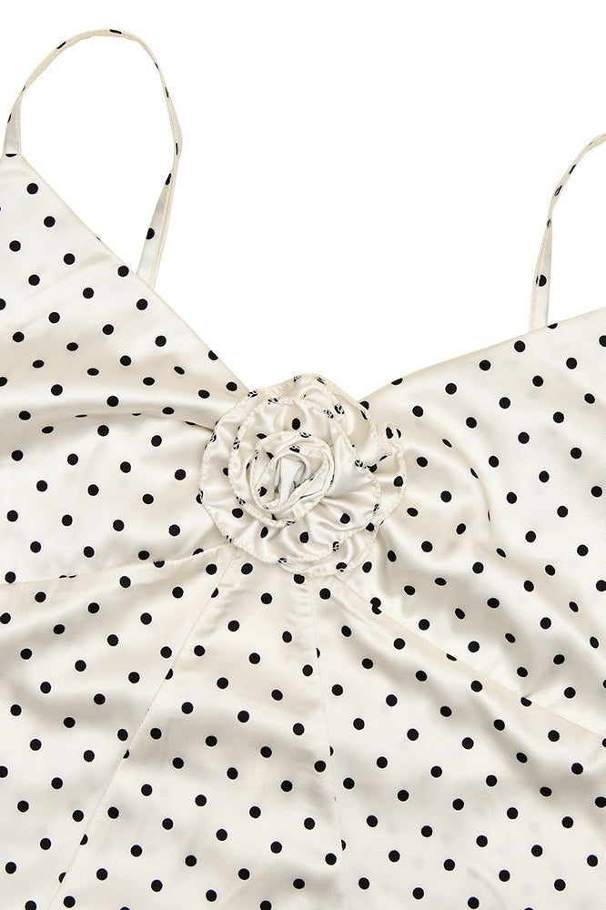 Polka Dot Spaghetti Strap Brooch Bias-Cut Maxi Dress