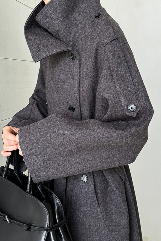 Tall Fit Double Breasted Long Chic Elegant Overcoat - Fashionpara