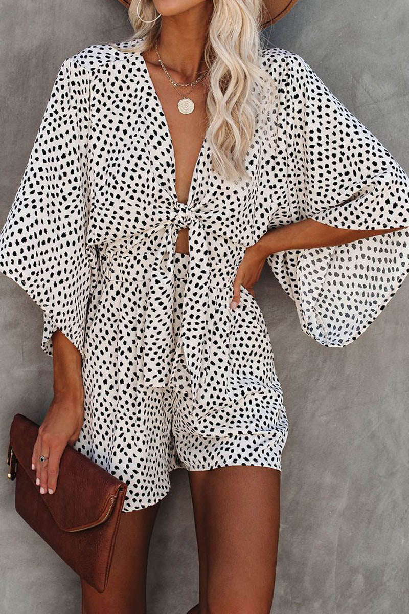 Well Behaved Printed Pocketed Tie Romper - Fashionpara