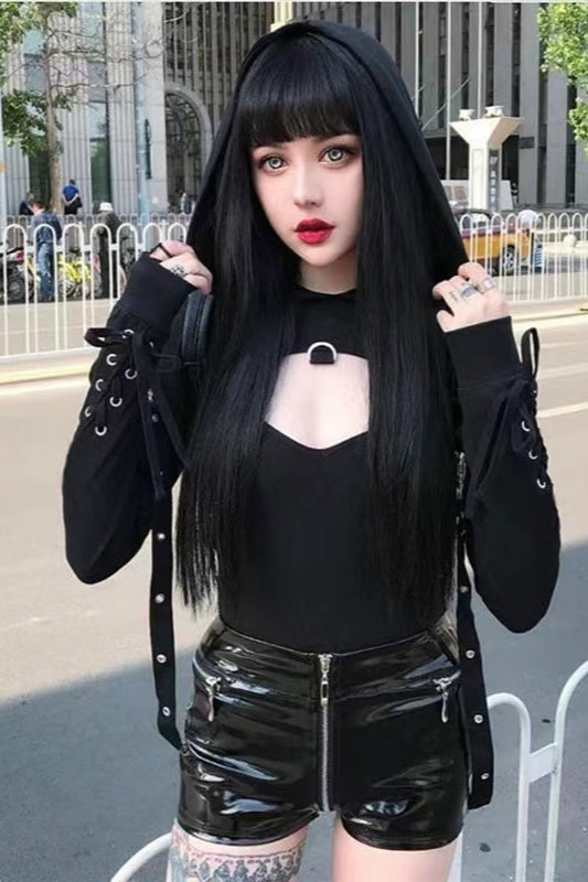 Eyelet Lace-Up Gothic Halloween Hoodie