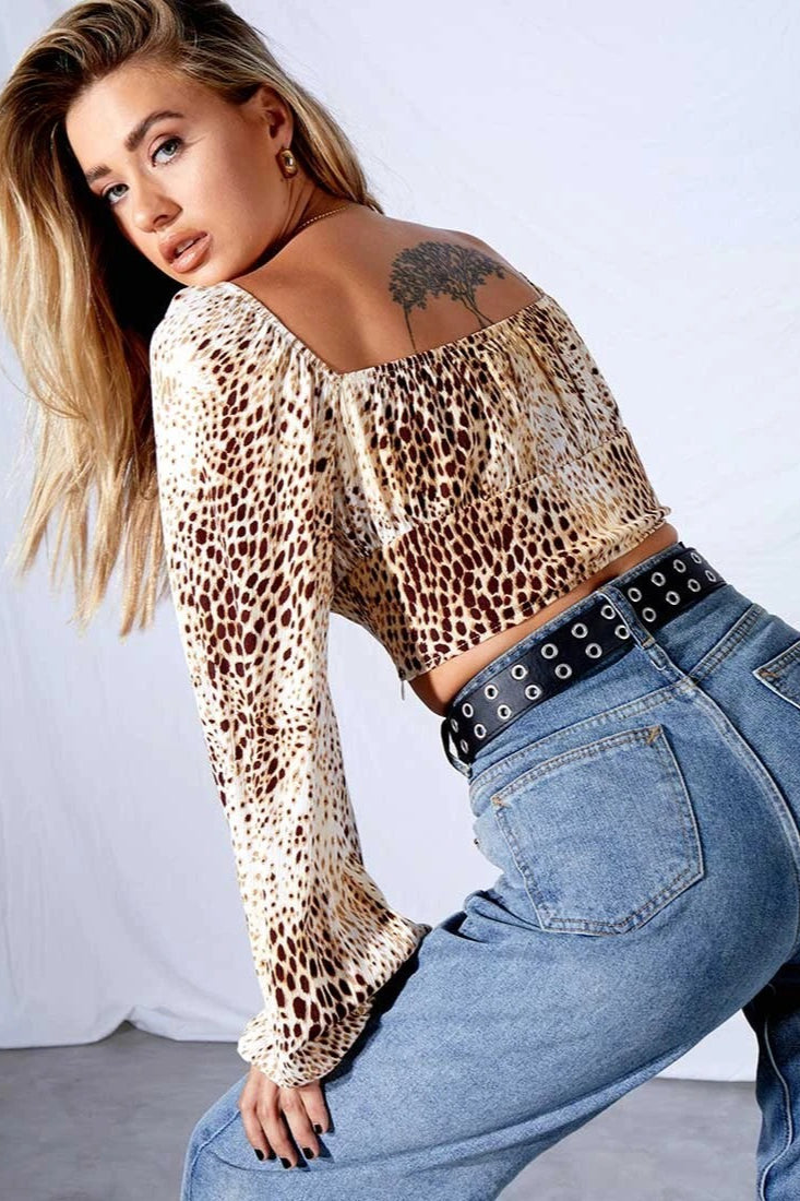 Puff Sleeve Button Up Crop Top