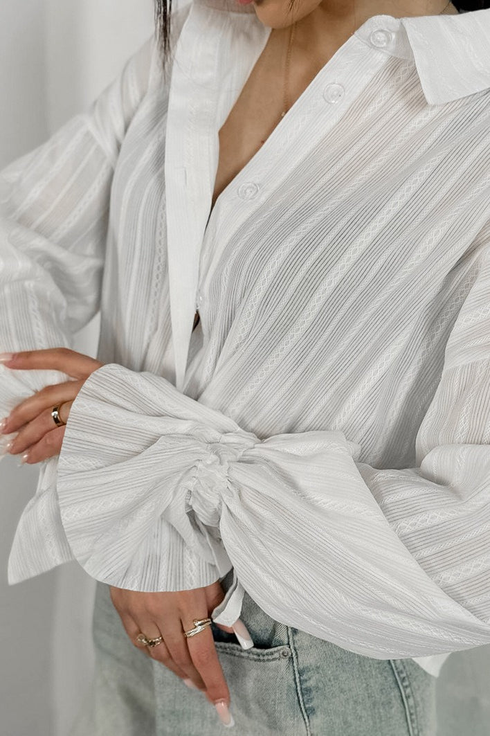 Sheer Stripe Ruffle Cuff Shirt