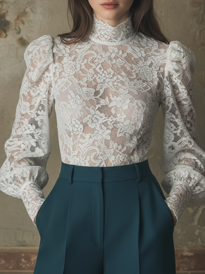 The Elegant Lace High-Neck Blouse - Fashionpara