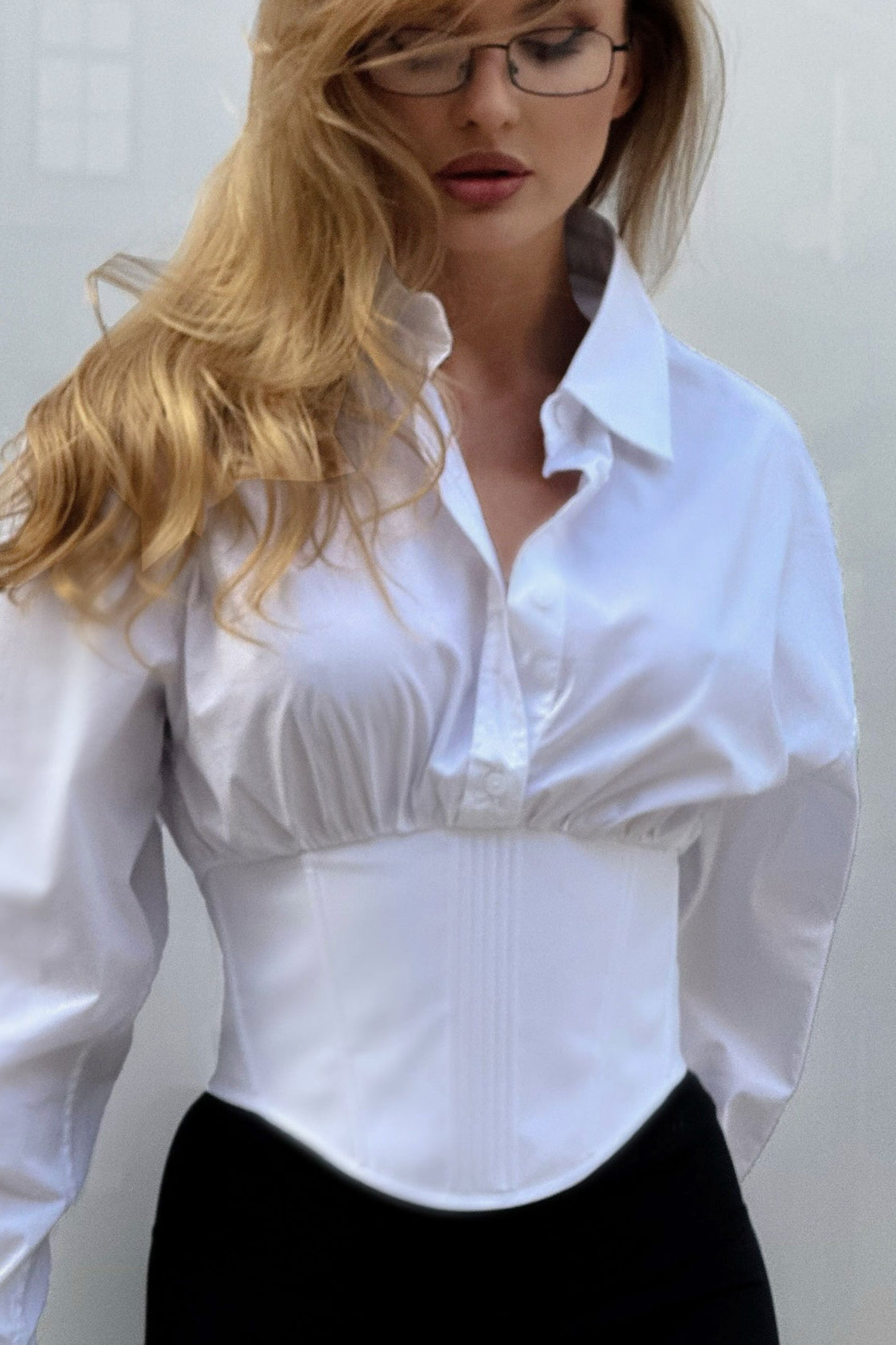 Court Style Tie Waist Blouse - Fashionpara