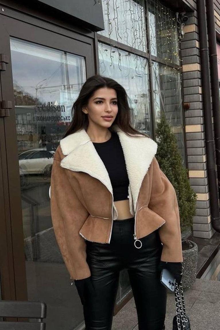 Odd Zip Leather Fur Pieced Coat 2