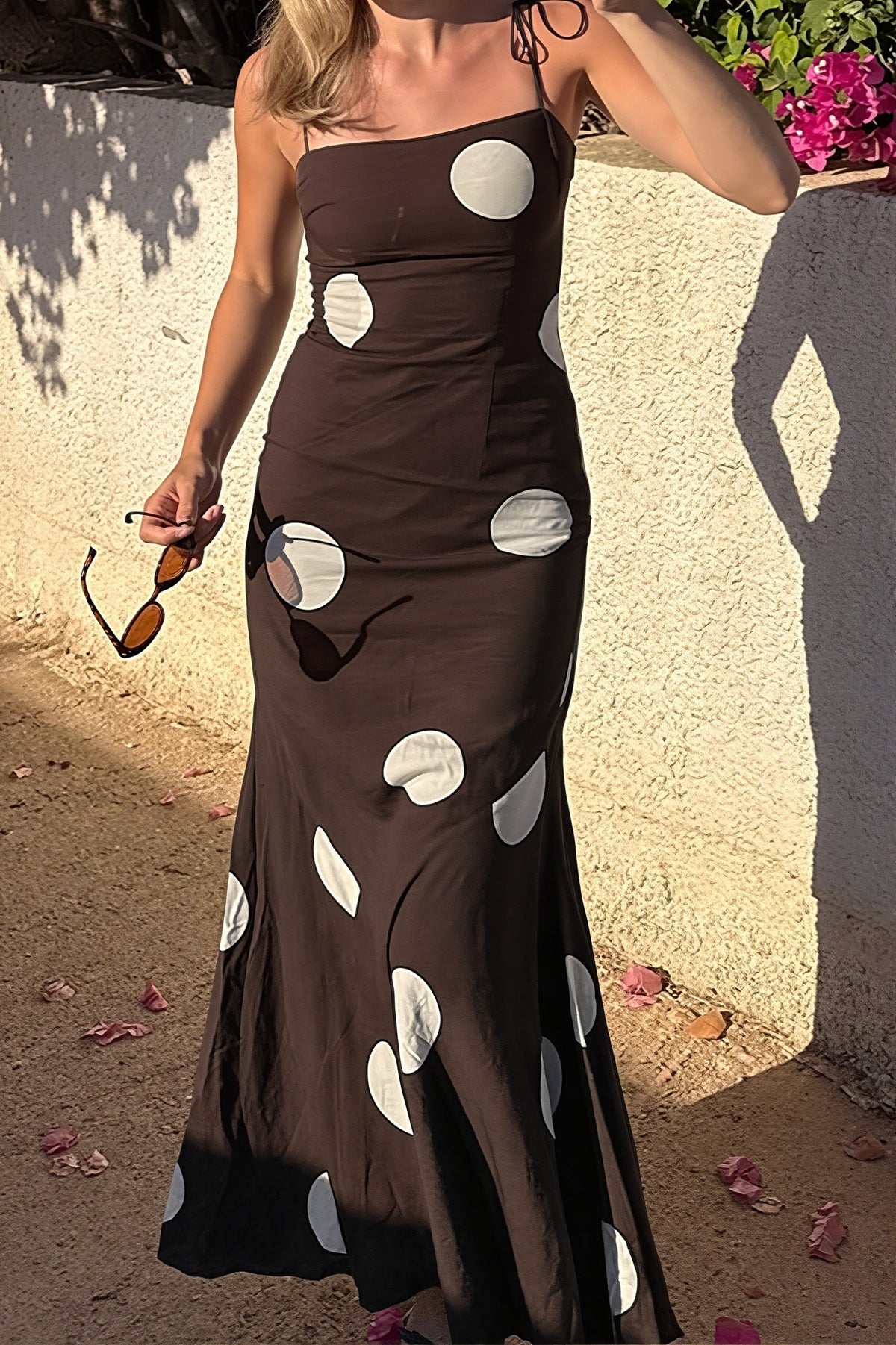 Polka Dot Square Neck A-Line Maxi Dress