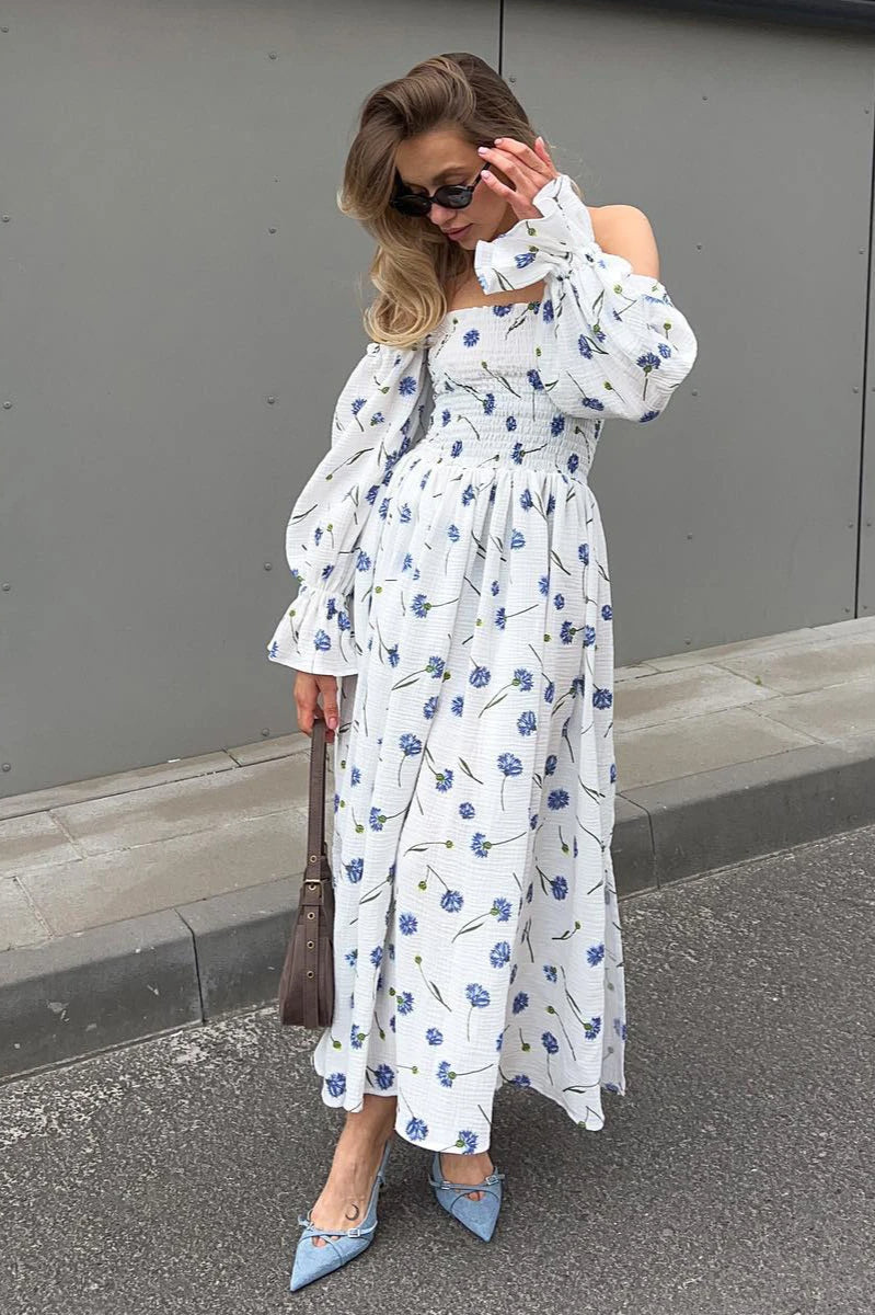 Vintage Ruffle Midi Side Slit Floral Dress