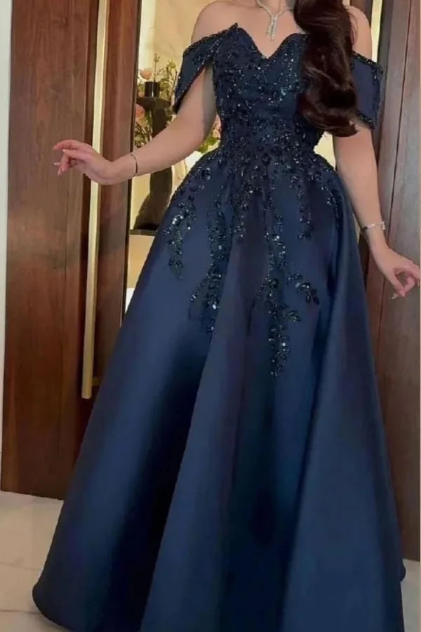 Elegant Off-The-Shoulder Sequins Evening Dress ZT0393