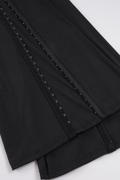Hook Detail Fold Waist Flare Pants