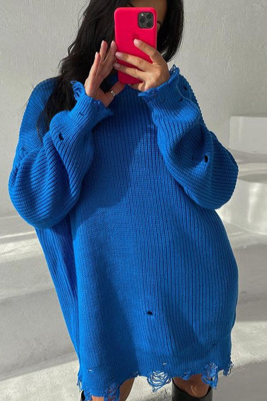 Distressed Longline Crew Neck Sweater 14