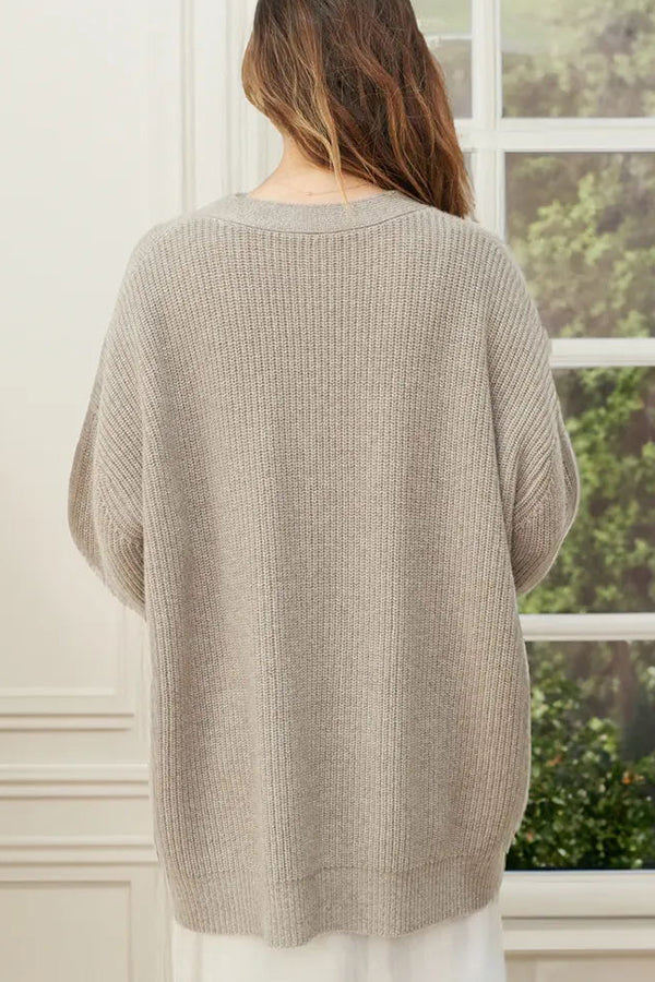 Lady Rin Relaxed Knit Ribbed Button Cardigan for Comfort