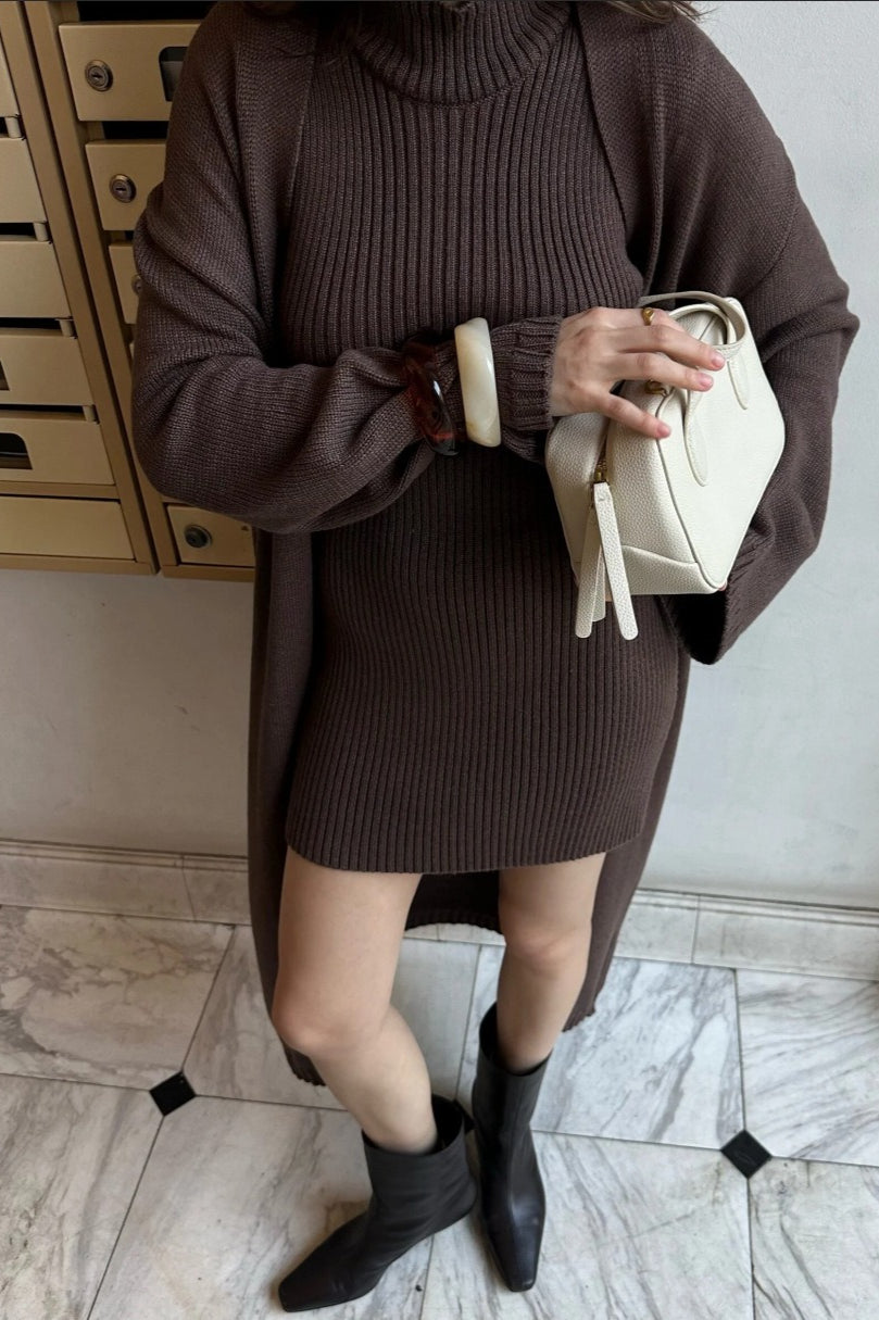 Fitted Knit Tank Dress and Long Cardigan Two-Piece Set