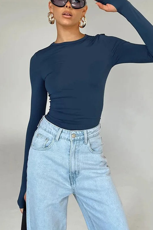 Long Sleeve Slim Fit Crop Top - Fashionpara