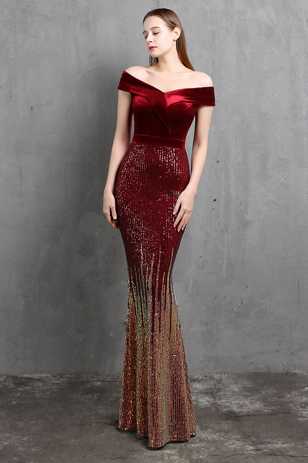 Gold Mermaid Sequin Long Holiday Party Dress