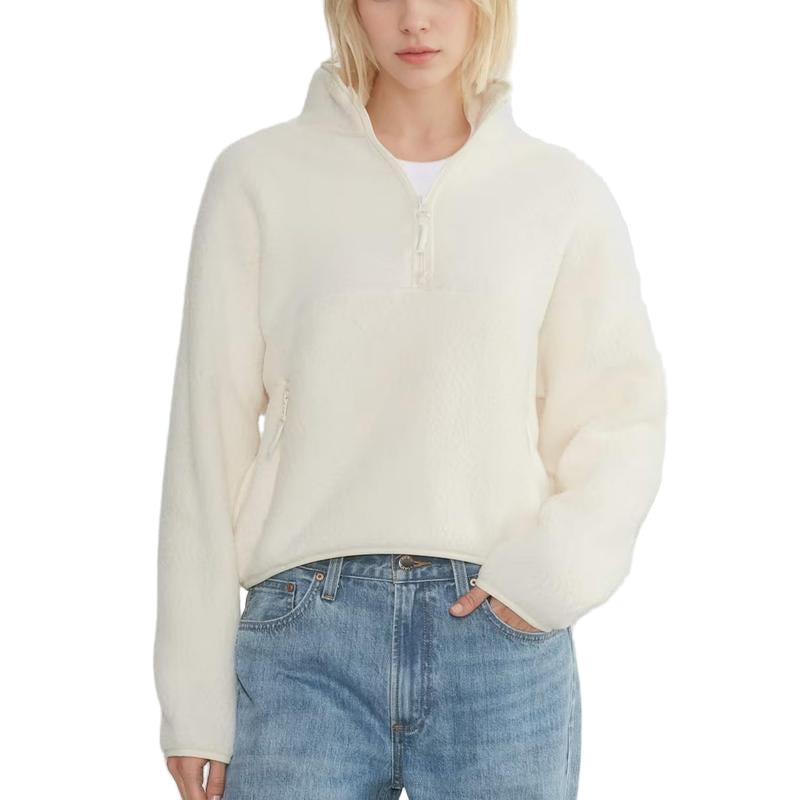 Mock Neck Half Zip Cropped Sherpa Fleece Pullover 2