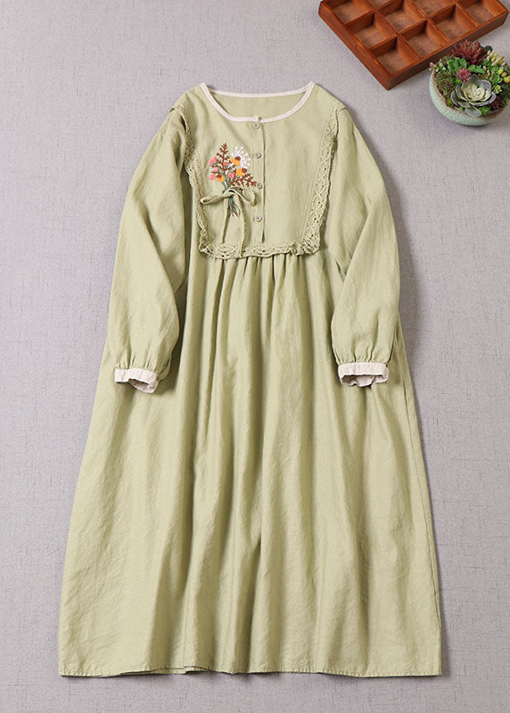 Embroidered Floral Lace Trim Empire Waist A-Line Midi Dress