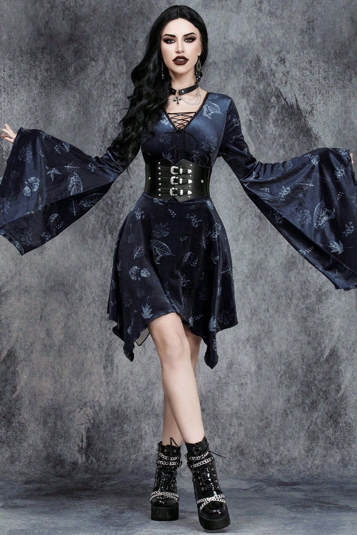 Print Lace-Up Gothic Dress