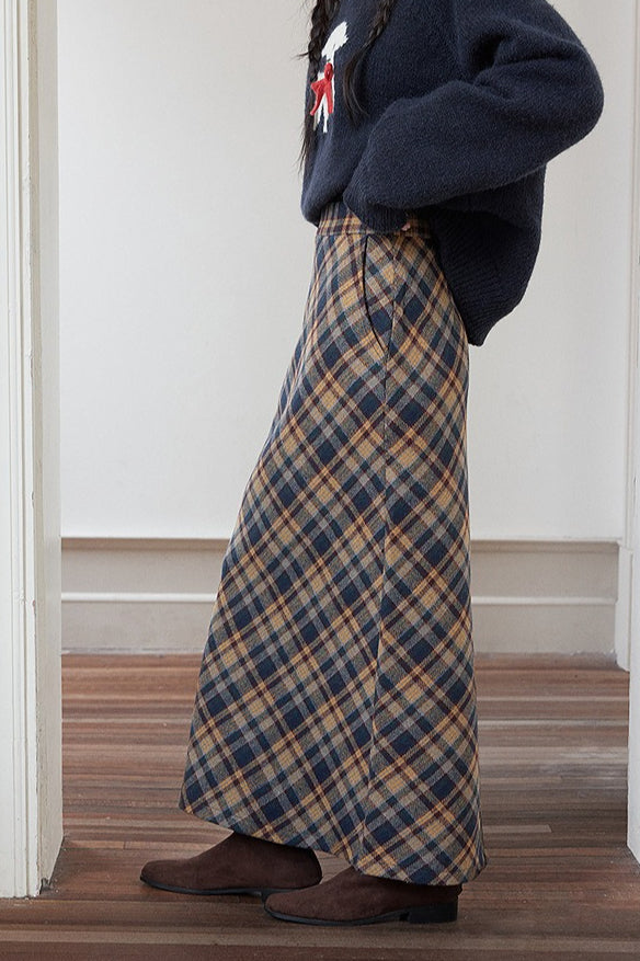 Vintage High-Waist Plaid Pencil Skirt