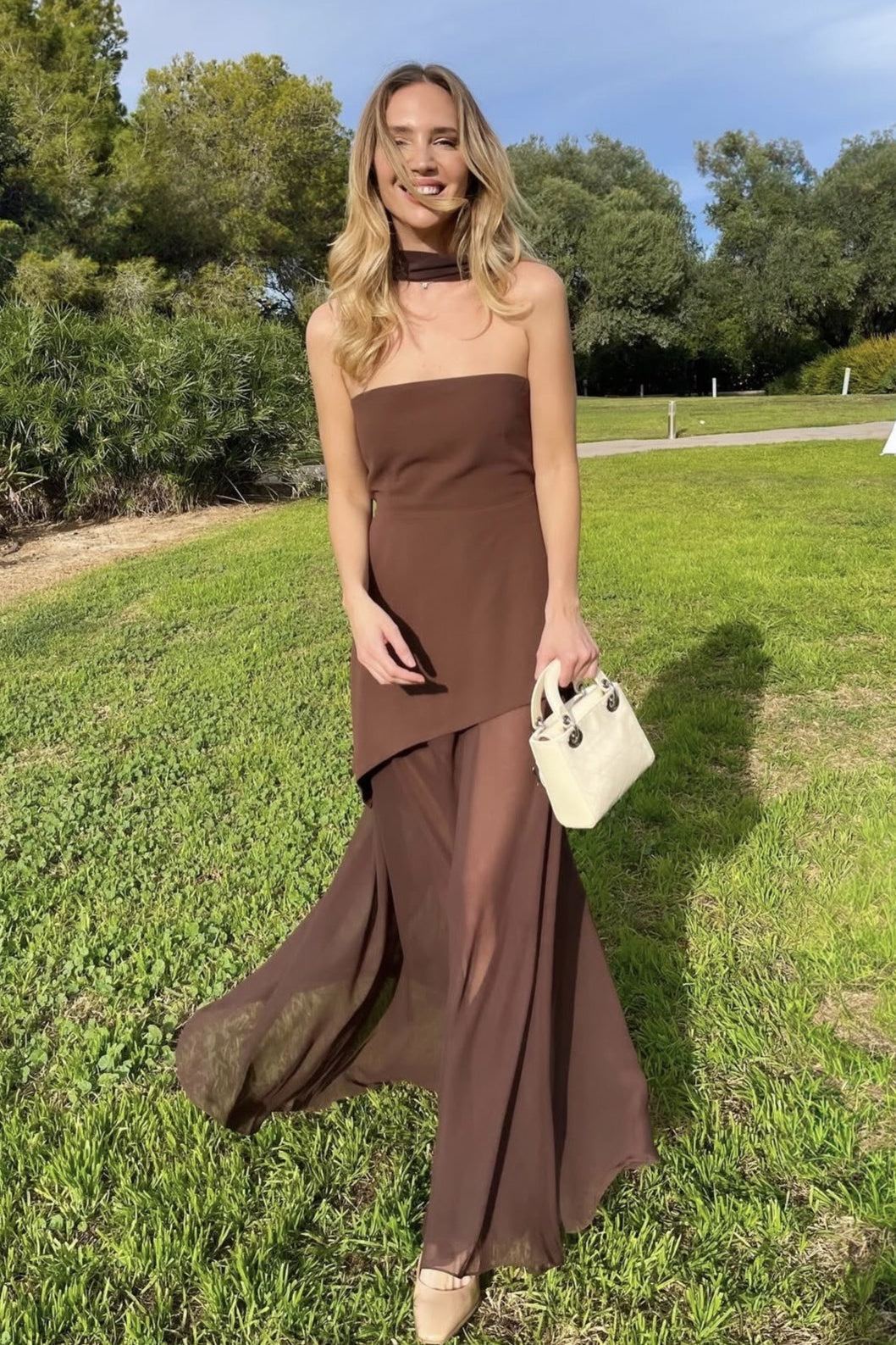 Strapless Scarf Neck High Split Bodycon Maxi Dress - View 9