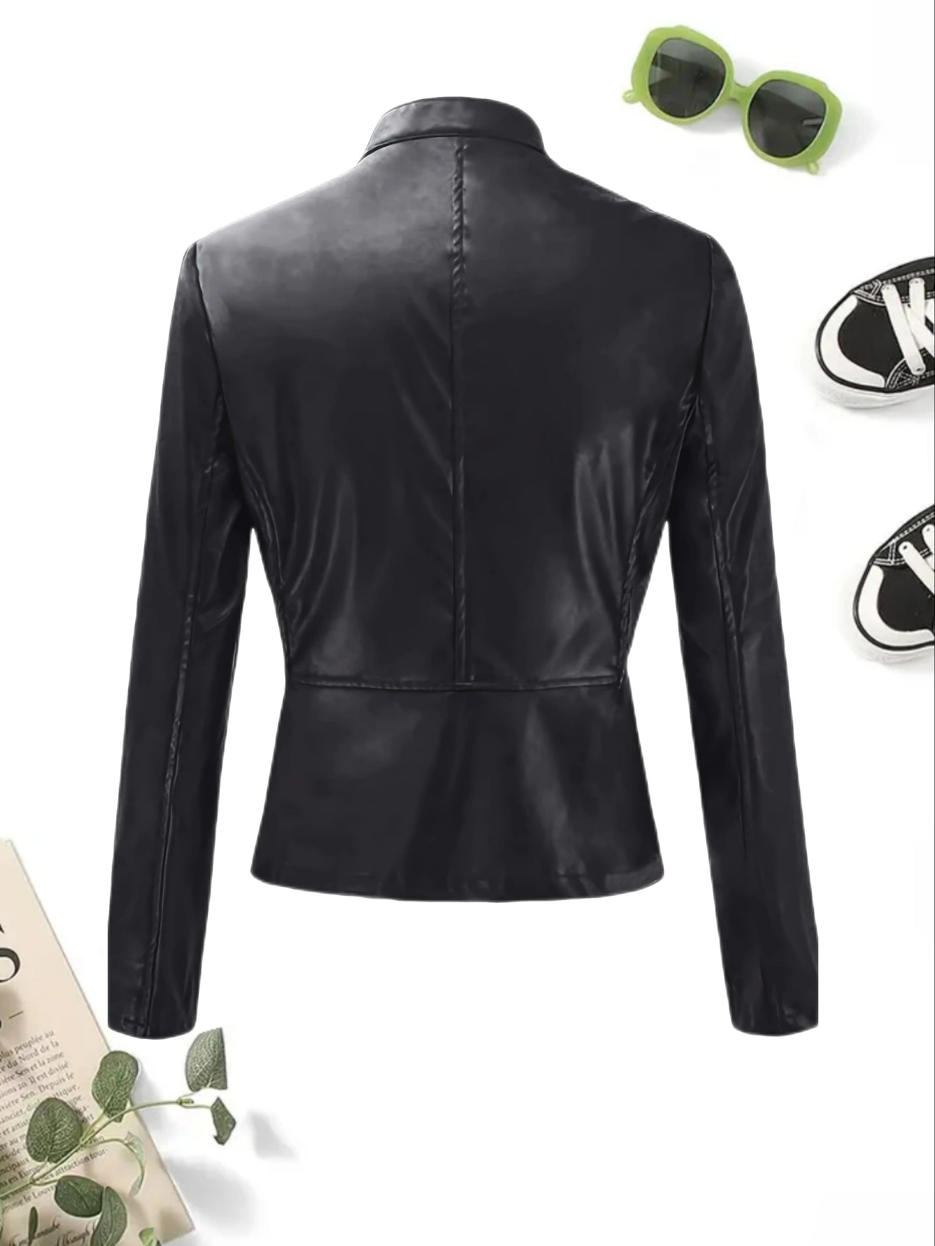 Sleek Faux Leather Crop Jacket with Zipper Front Closure