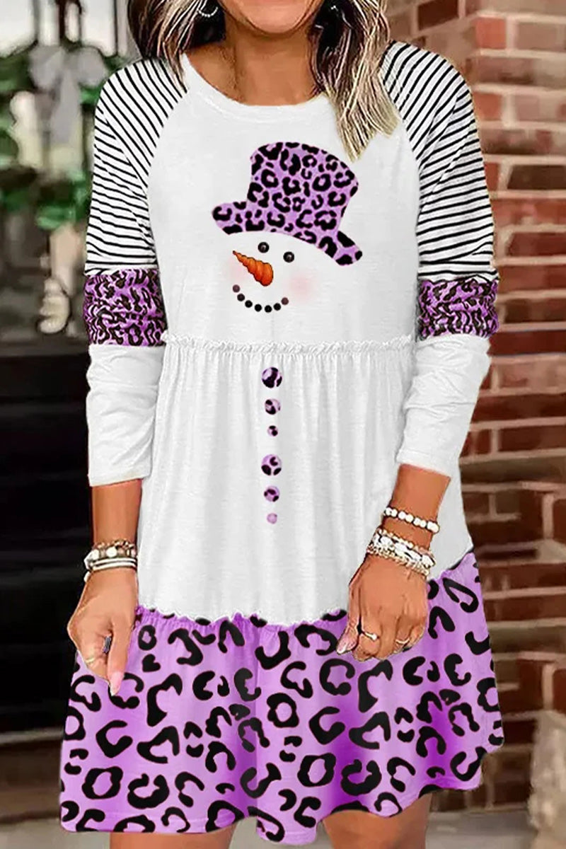Christmas Snowman Print Long Sleeve Dress  Fashionpara
