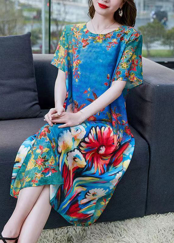 Floral Print Crew Neck Short Sleeve Patchwork Midi Shift Dress