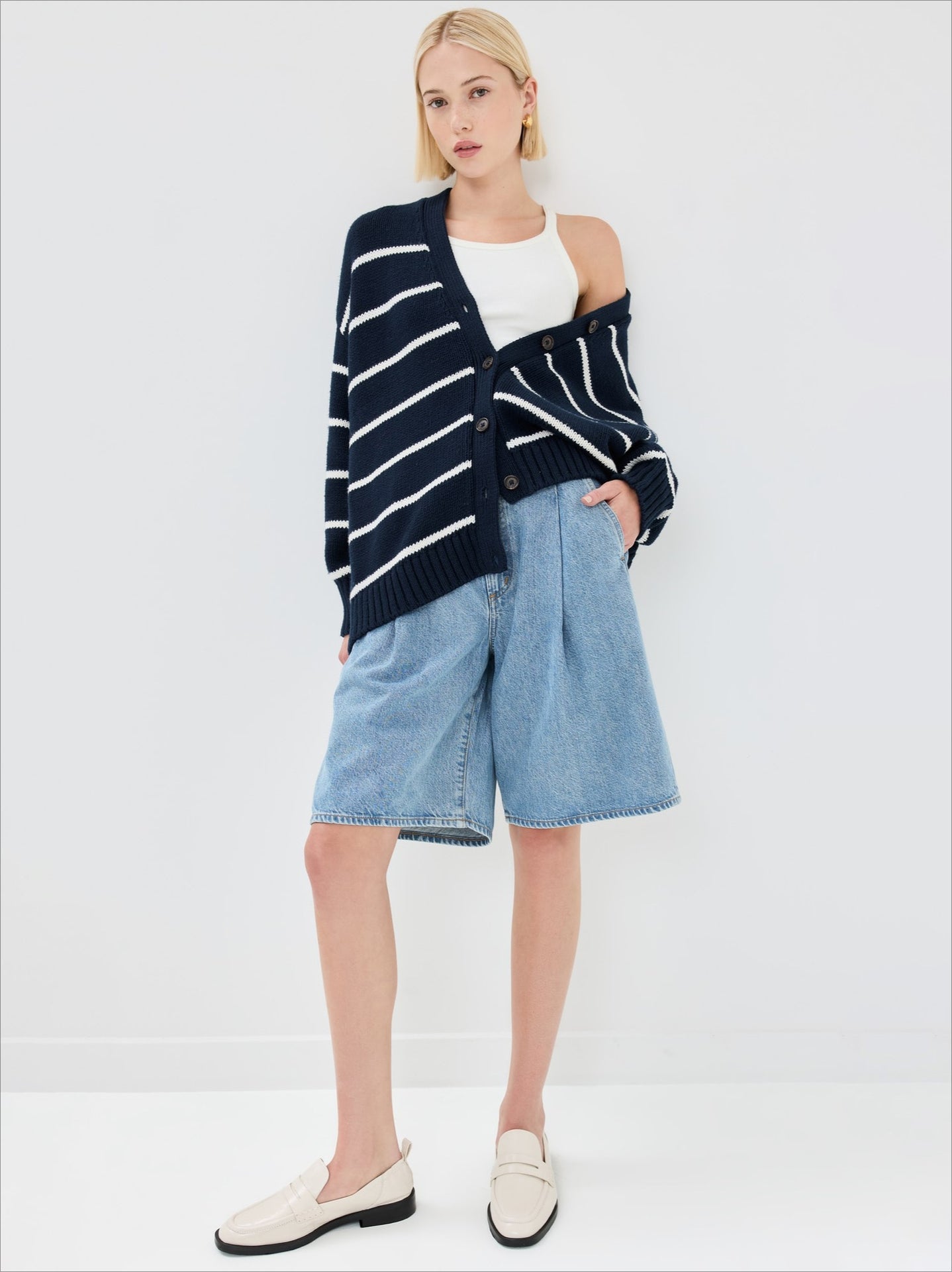 Elegant Striped Loose Knit Cardigan for Effortless Style