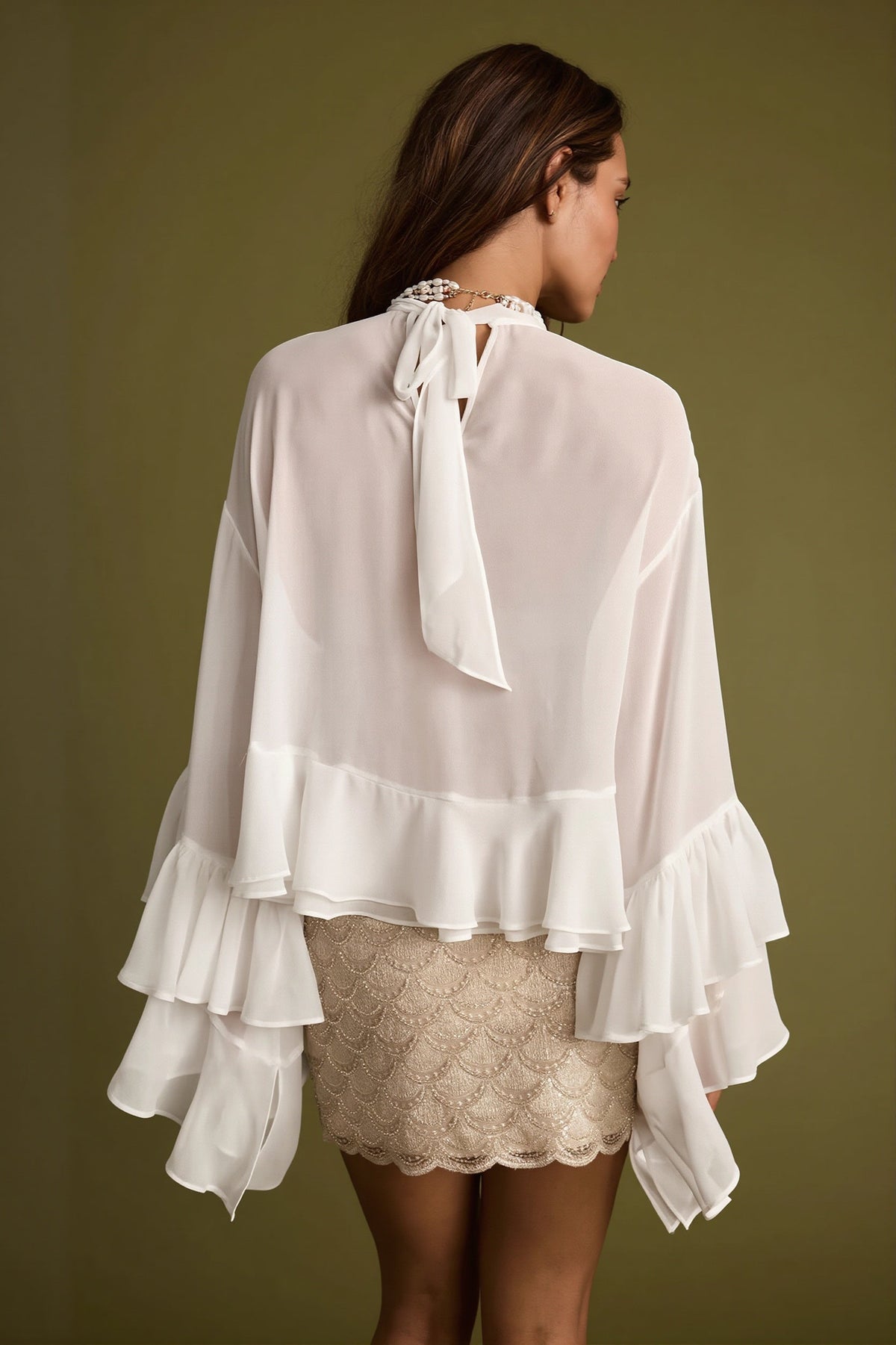 Cropped Ruffle Cape Sleeve Blouse