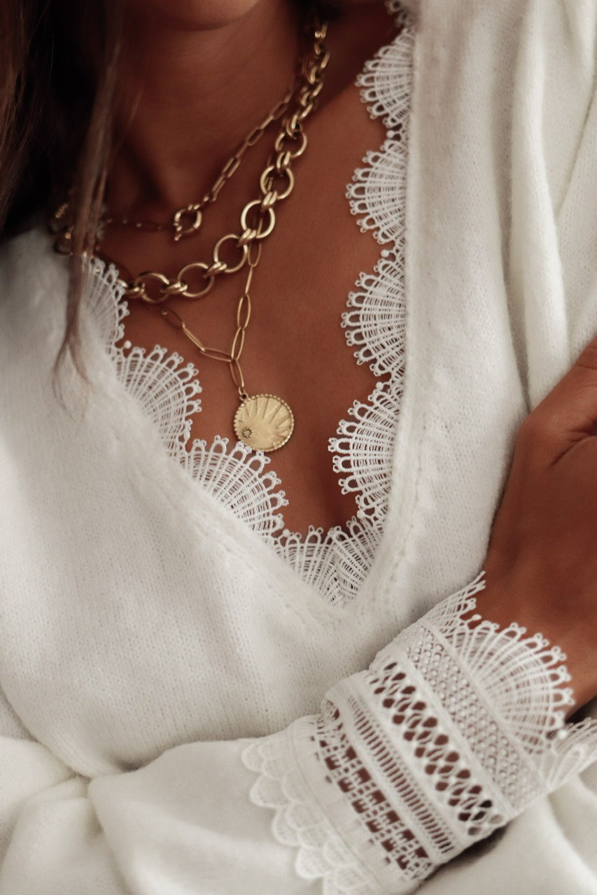 Lace Panel Pullover Long Sleeve Blouse