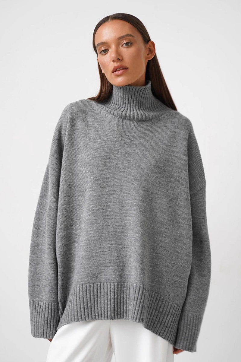 Oversized Turtleneck Rib Trim Knit Sweater 9