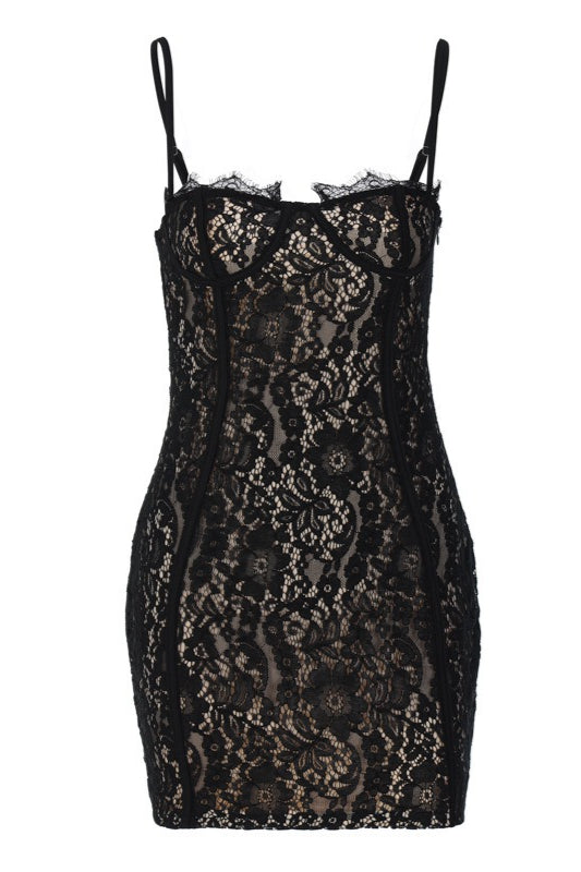 Lace Corset Spaghetti Strap Bodycon Mini Dress