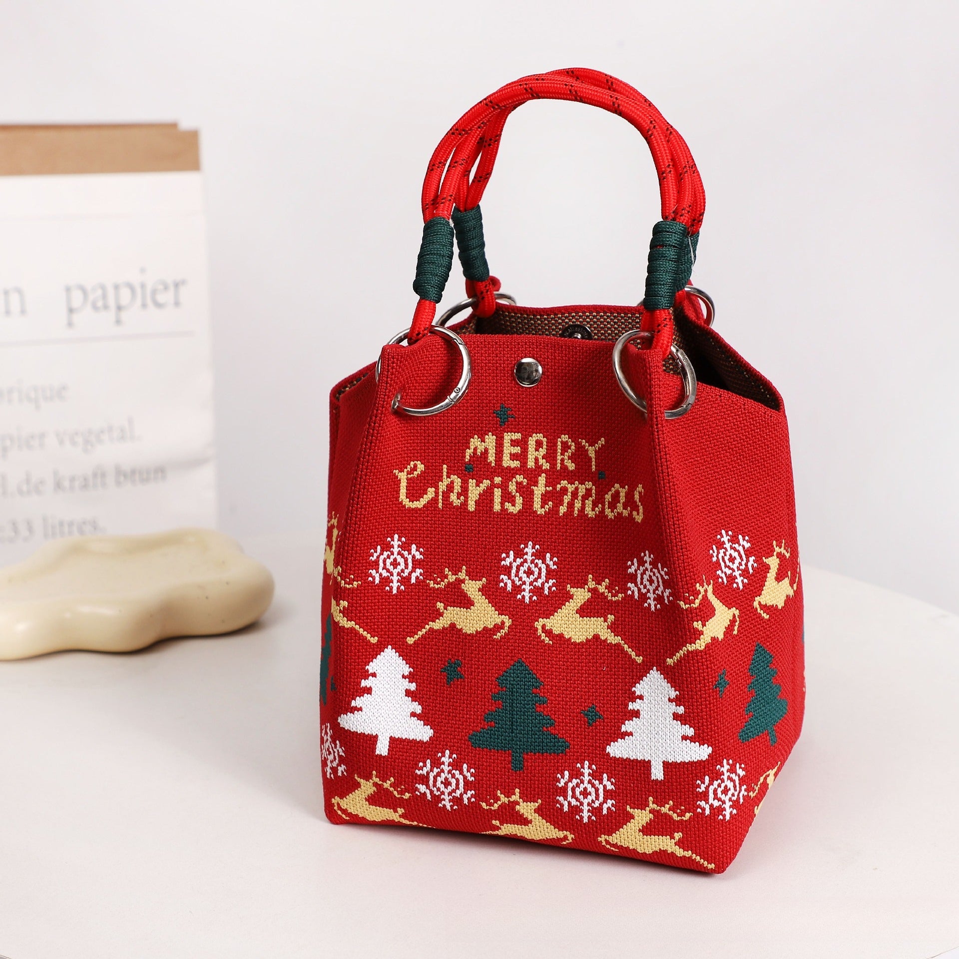 Woven Knitted Magnetic Snap Handheld Bag