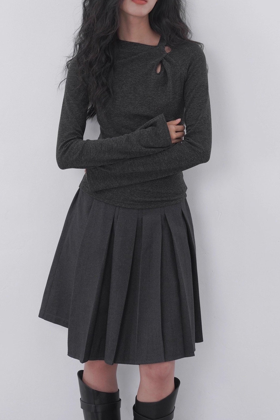Sheer Panel Flare Knit Top