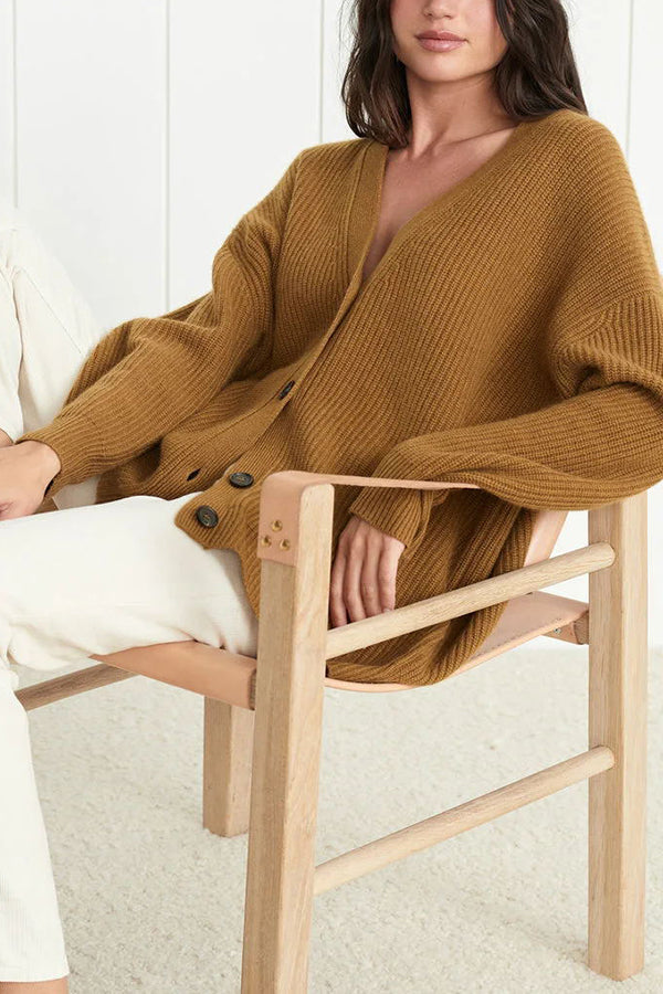 Lady Rin Relaxed Knit Ribbed Button Cardigan for Comfort