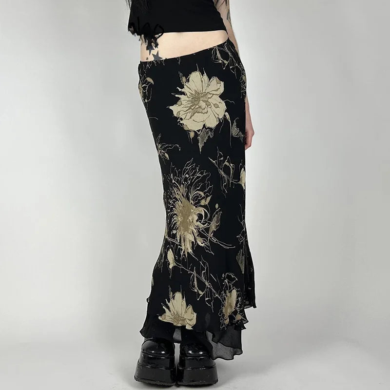 Vintage Flowery Fairycore Long Skirt