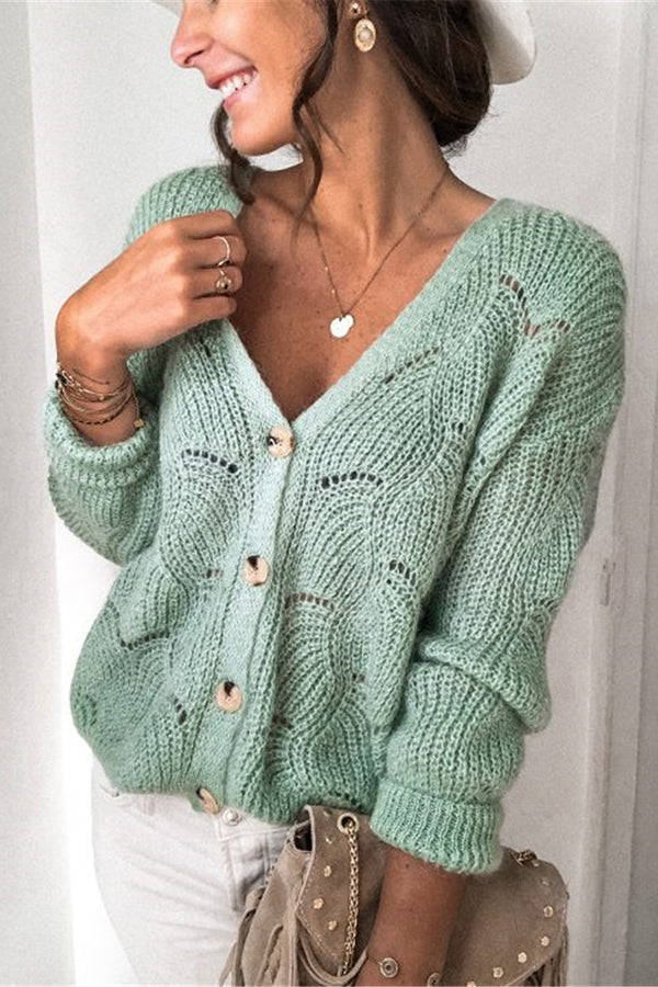 Chic V-neck Long Sleeve Knitted Cardigan for Stylish Comfort