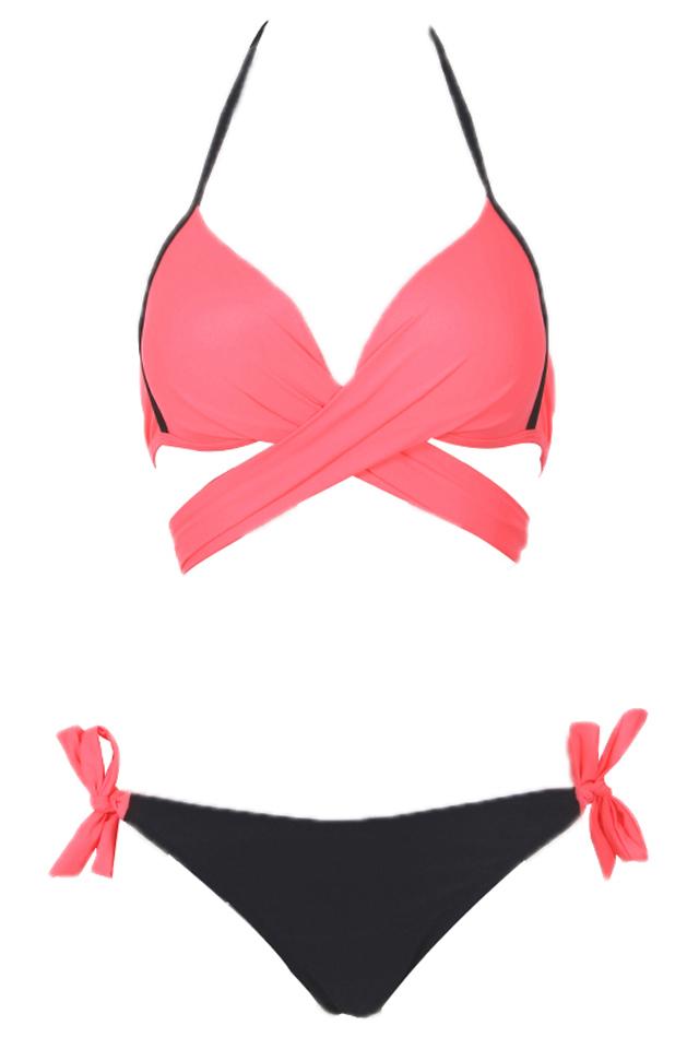Watermelon Wrap Around Side Tie Halter Sexy Bikini Bathing Suit
