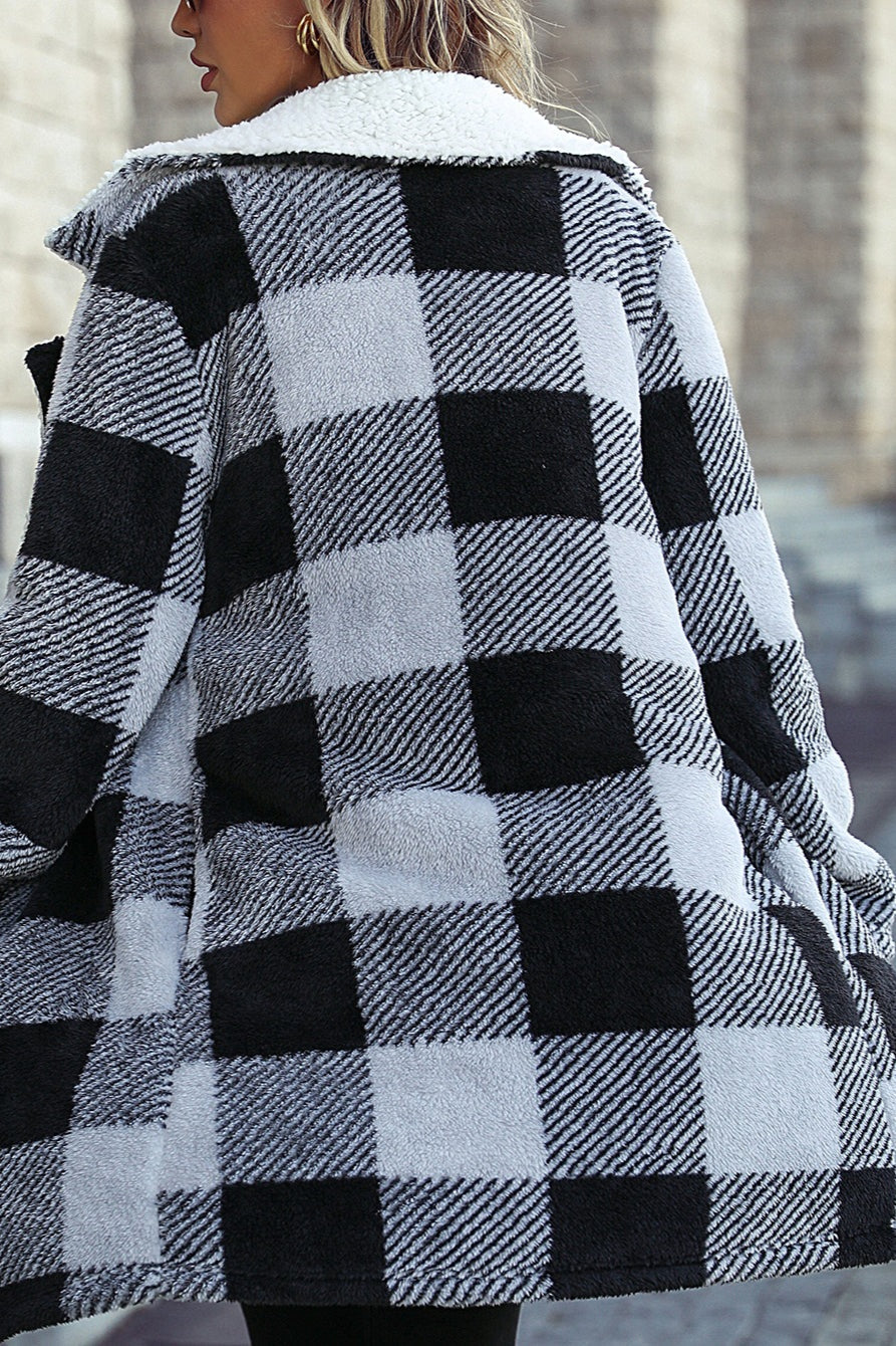 Stylish Lapel Plaid Open Front Coat for Effortless Elegance