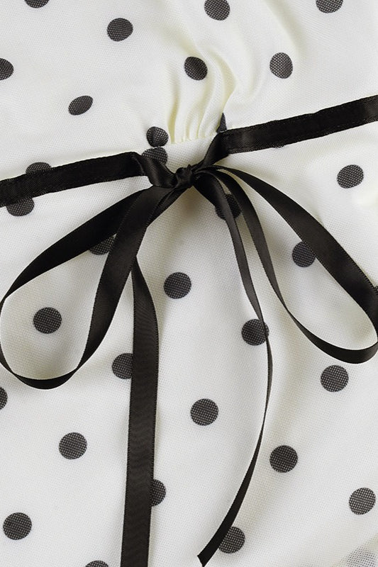 Polka Dot Tie Waist Asymmetric Crop Top - Fashionpara