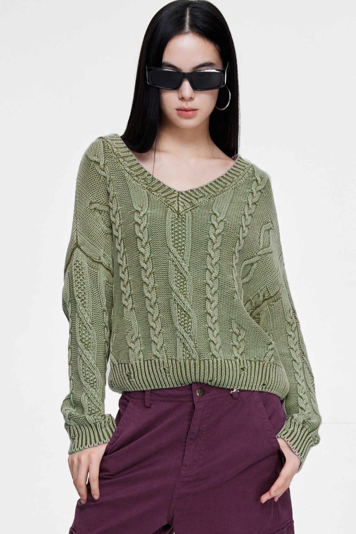 PrincessAce V-Neck Cable Knit Sweater for Effortless Style