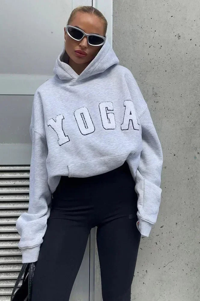 Casual Gray Embroidered Hoodie