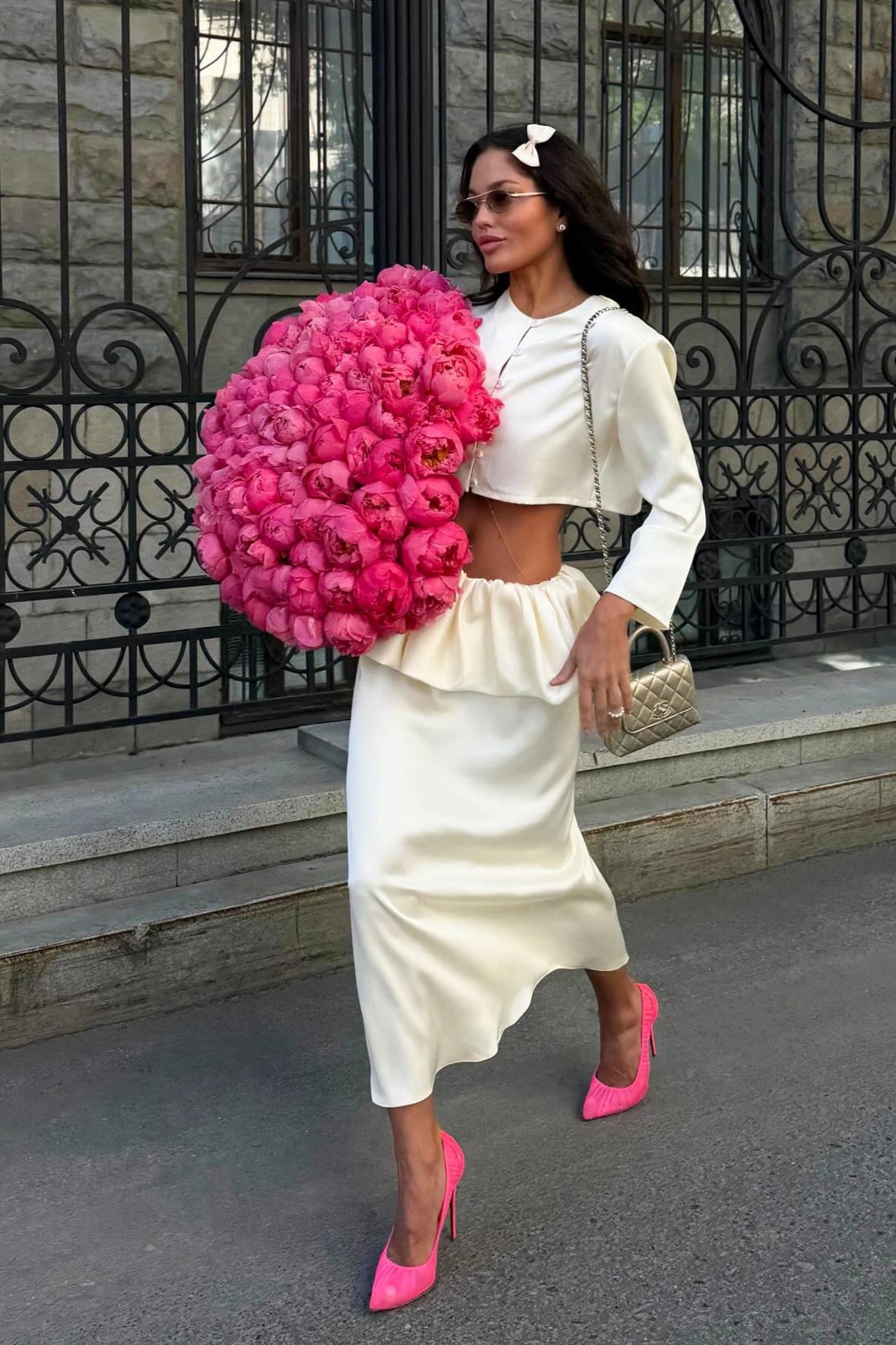 Ruffle-Panelled Satin Midi Skirt