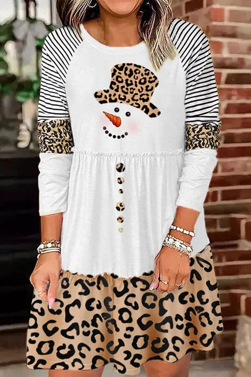 Christmas Snowman Print Long Sleeve Dress  Fashionpara
