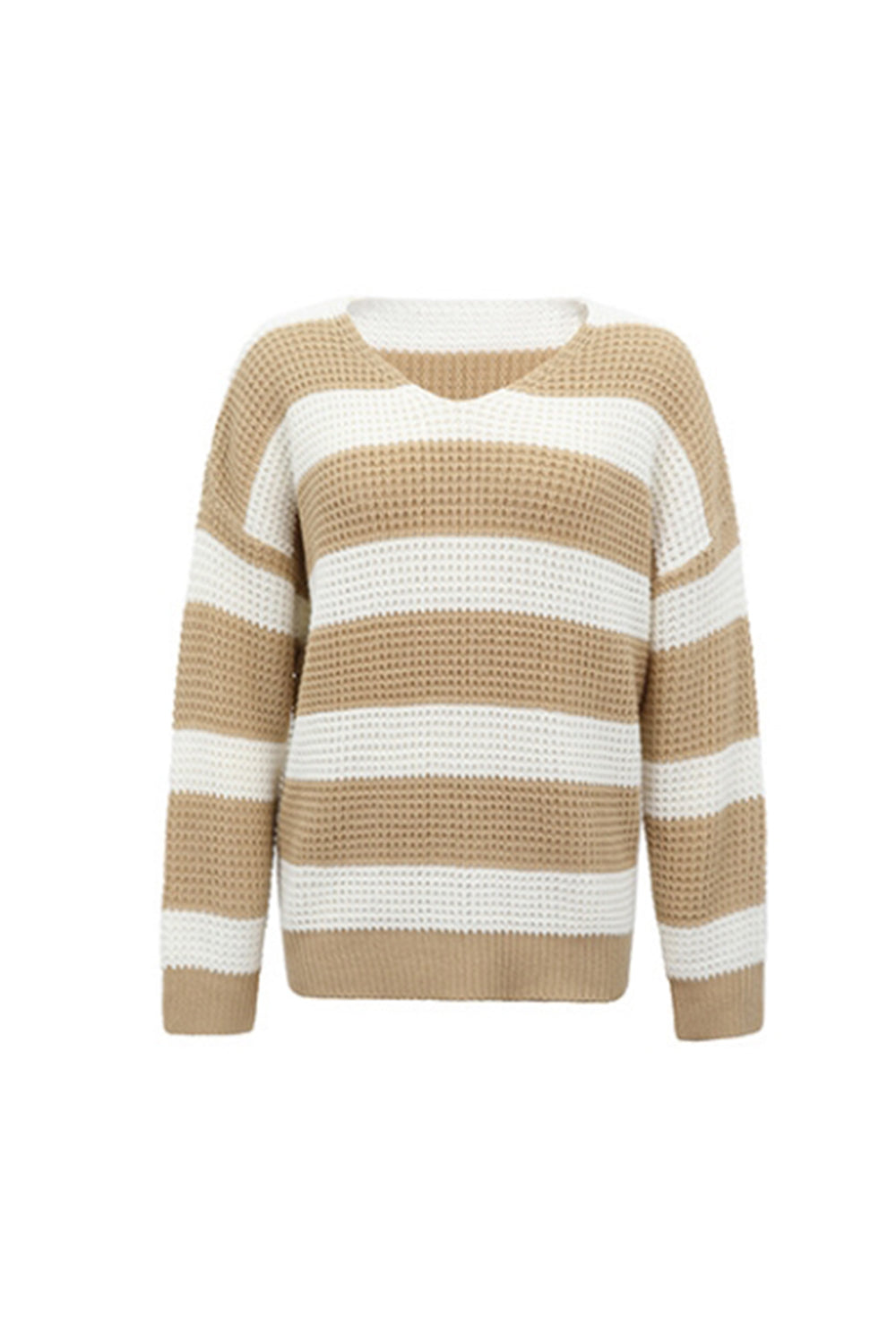 RadyRin V-Neck Striped Waffle Sweater for Stylish Comfort