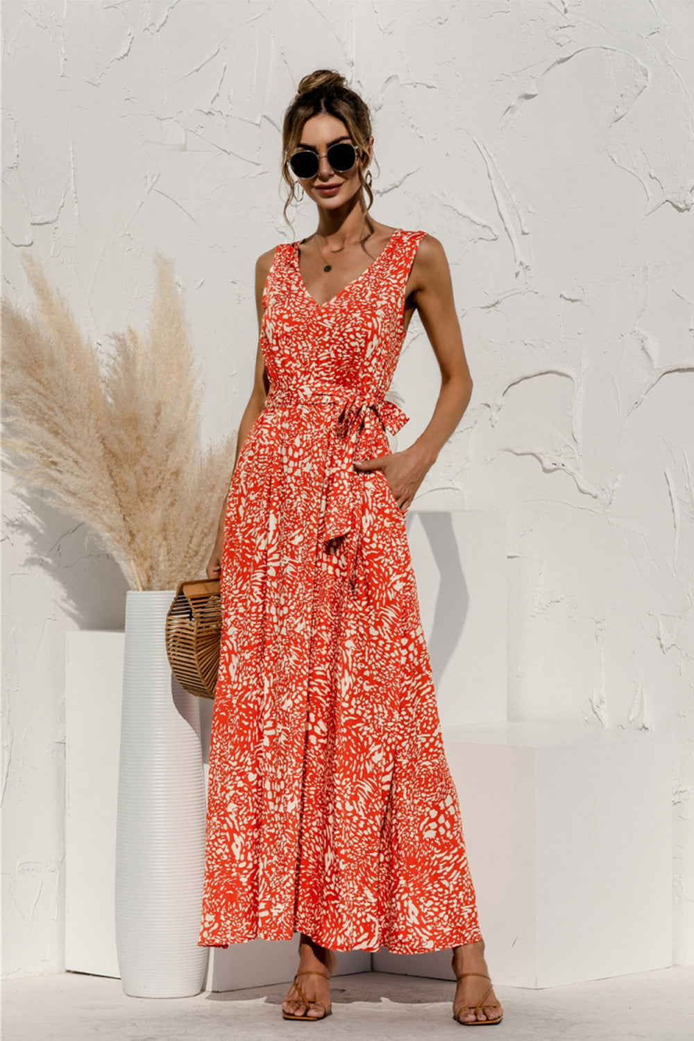 Leopard Print V-Neck Lace Dress - Fashionpara